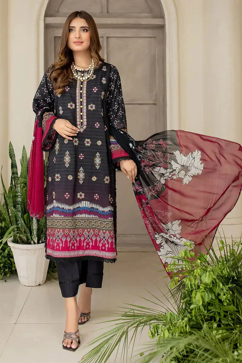 Digital Printed Exclusive Viscose Embroidered Cnr Aly Vol1 D#7 3Pc Embroidered